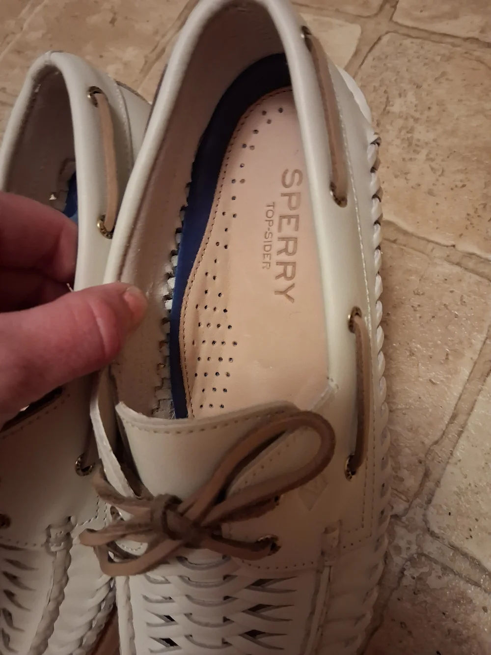 Sperry Cream Woven Leather Flats with Tan Laces